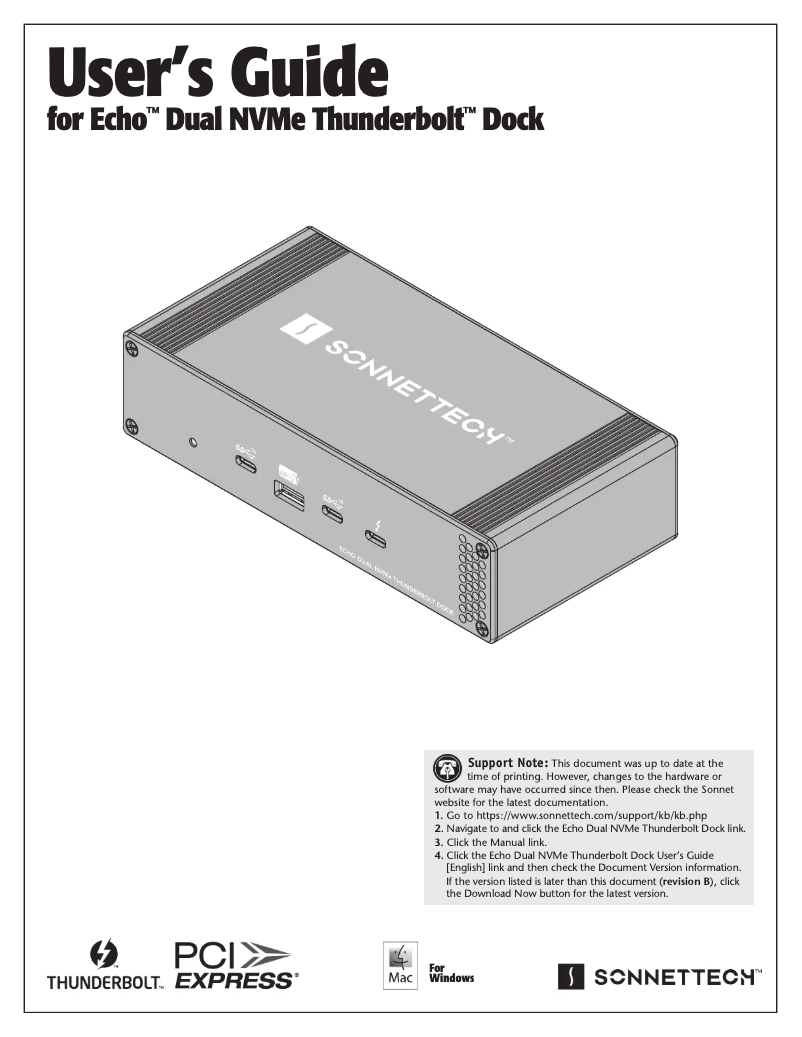 Page n°1 - Manuel utilisateur Sonnet Echo Dual NVMe Thunderbolt Dock