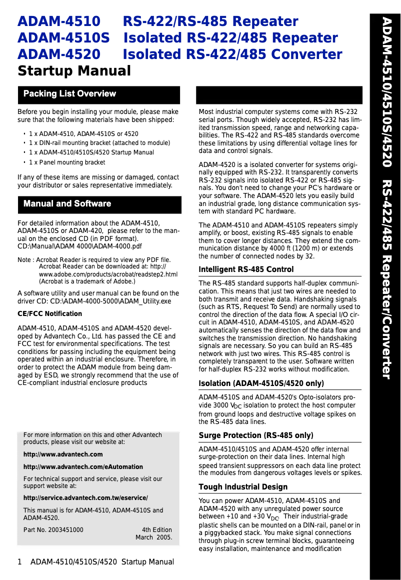 Page n°1 - Manuel utilisateur B&B Electronics ADAM-4520