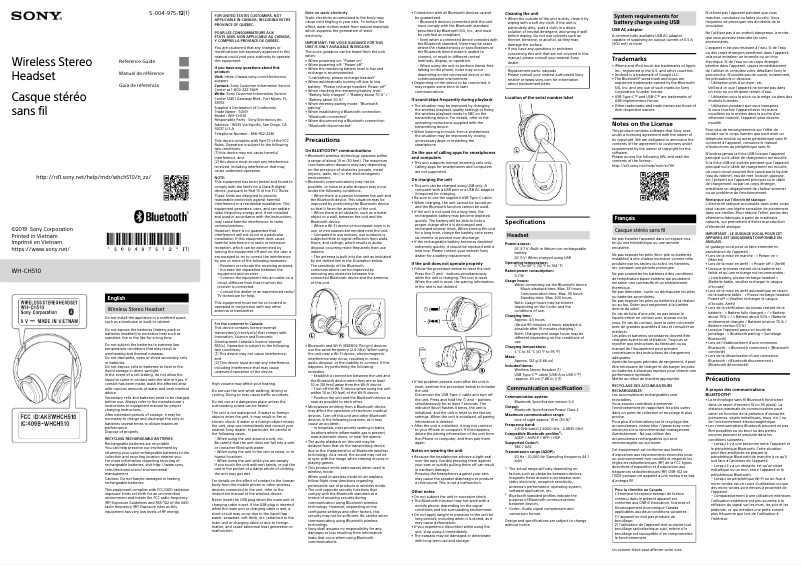 Page 1 de la notice Manuel utilisateur Sony WH-CH510
