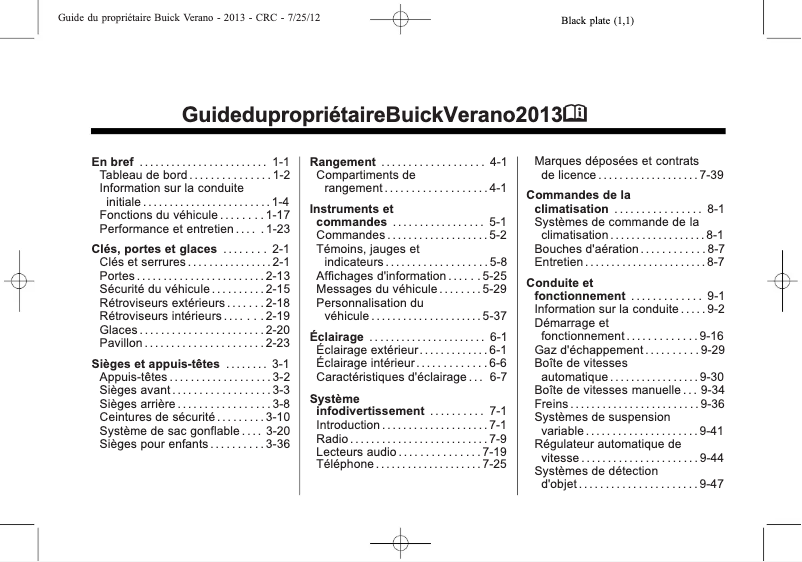 Page 1 de la notice Manuel utilisateur Buick Verano (2013)