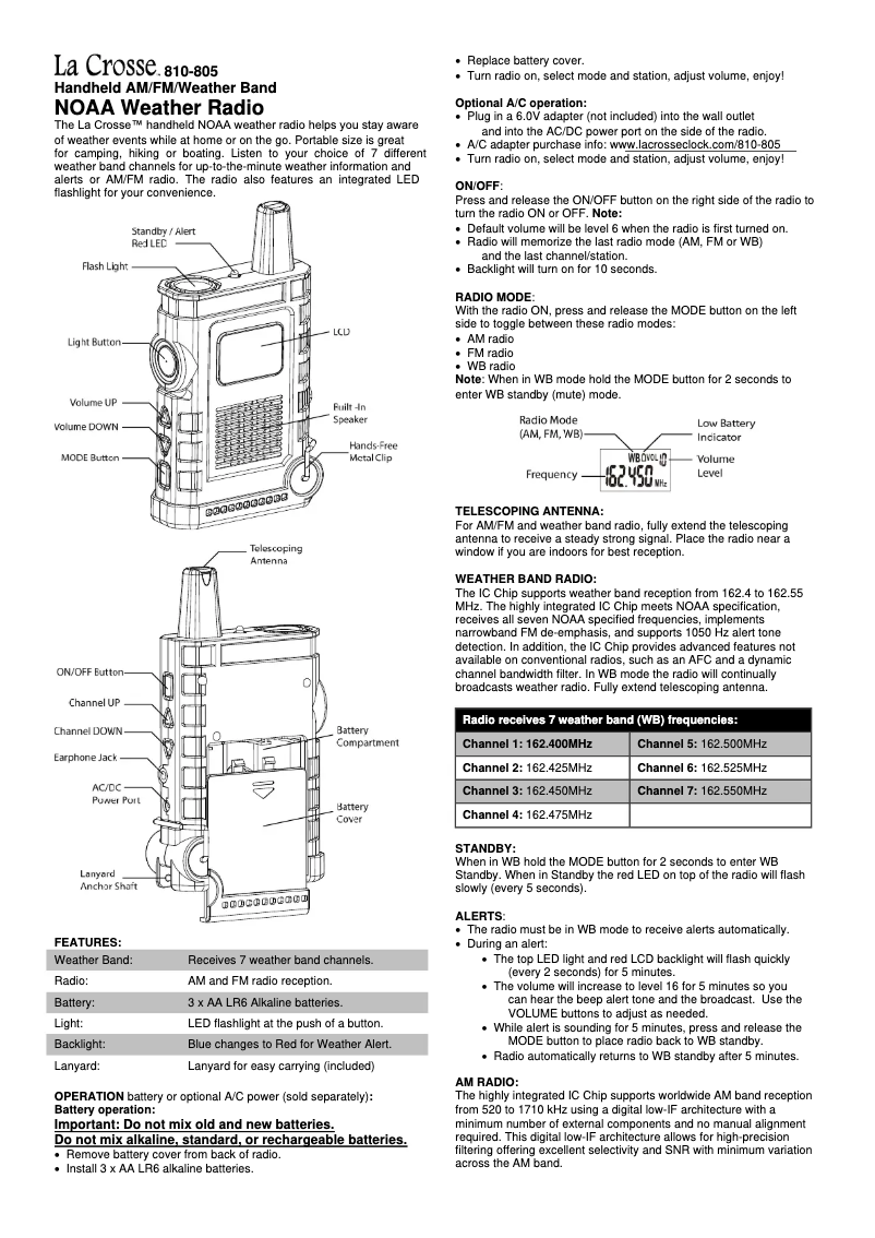 Page n°1 - Manuel utilisateur La Crosse Technology 810-805