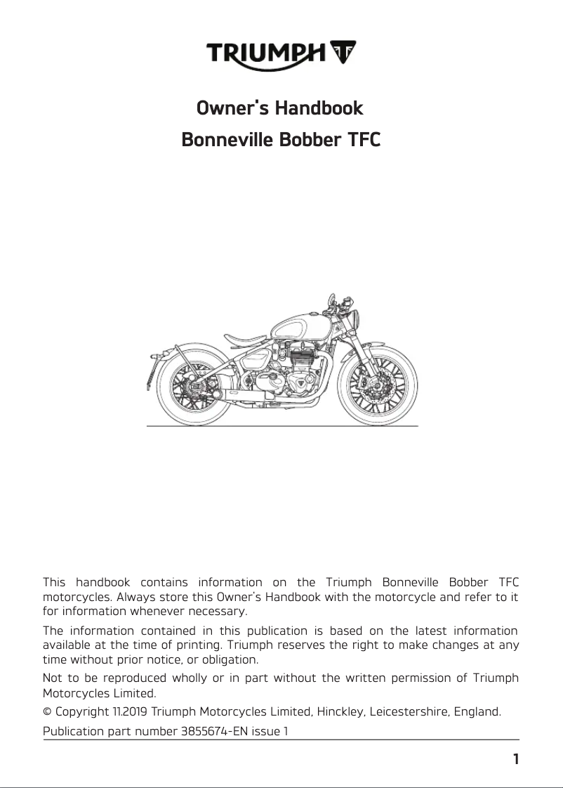 Page 1 de la notice Manuel utilisateur Triumph Bobber TFC