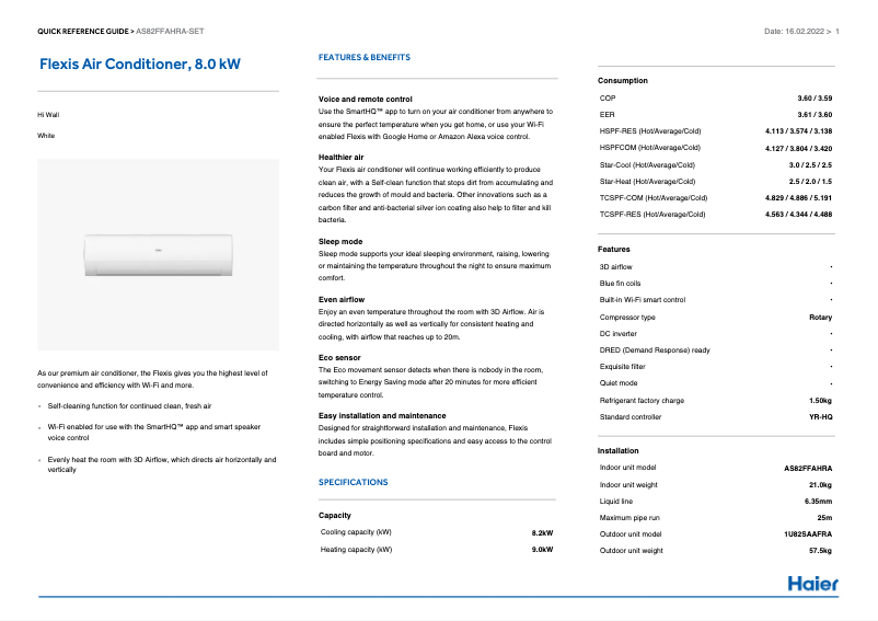 Image de la première page du manuel de l'appareil Flexis AS82FFAHRA