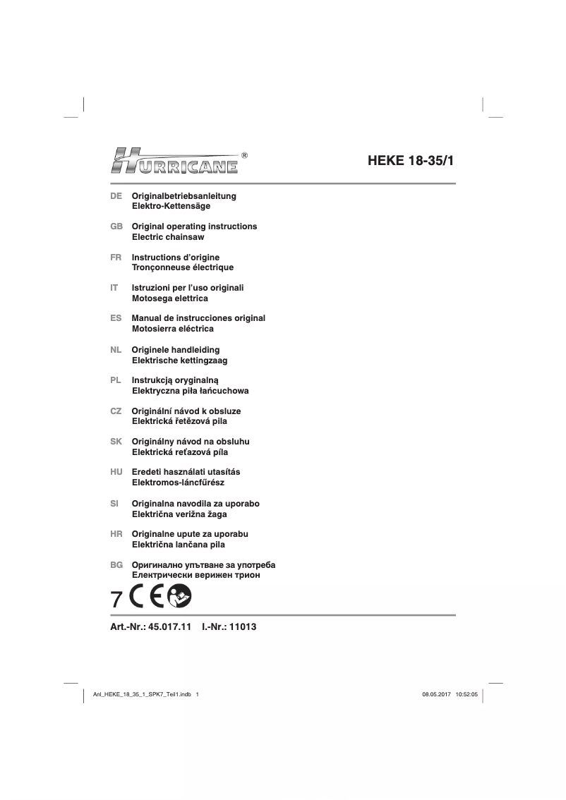 Page 1 de la notice Manuel utilisateur Hurricane HEKE 18-35/1
