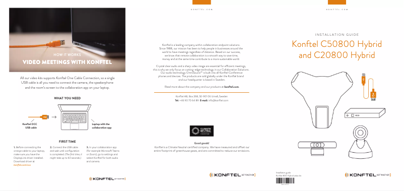 Page 1 de la notice Manuel utilisateur Konftel C20800 Hybrid