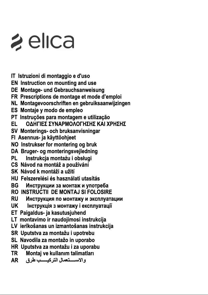 Page 1 de la notice Manuel utilisateur Elica LOL PRF0159785