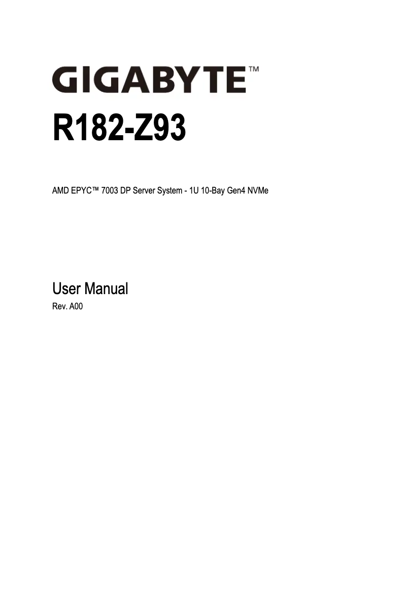 Page 1 de la notice Manuel utilisateur Gigabyte R182-Z93