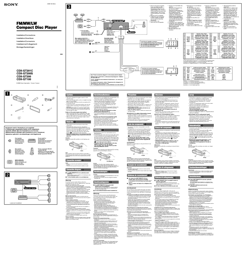 Page n°1 - Guide d'installation Sony CDX-GT201C