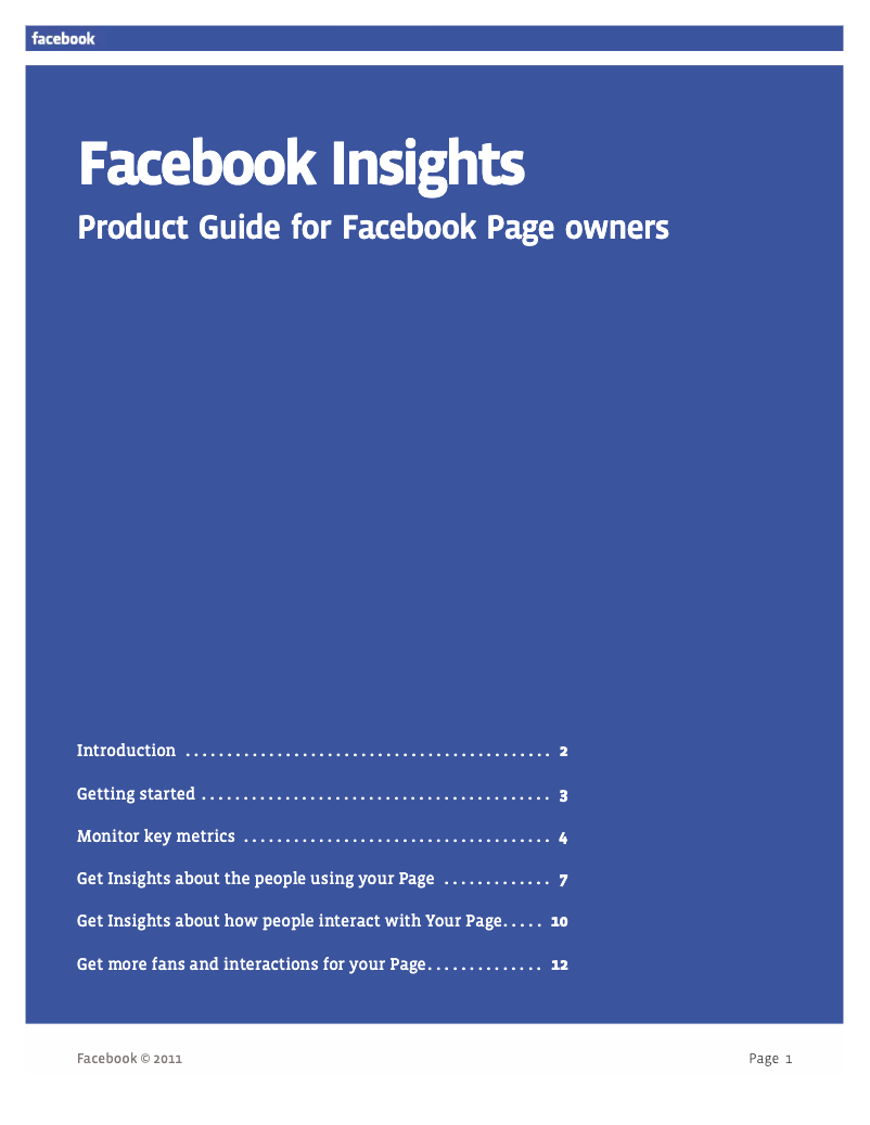 Page 1 de la notice Manuel utilisateur Facebook Insights 2011