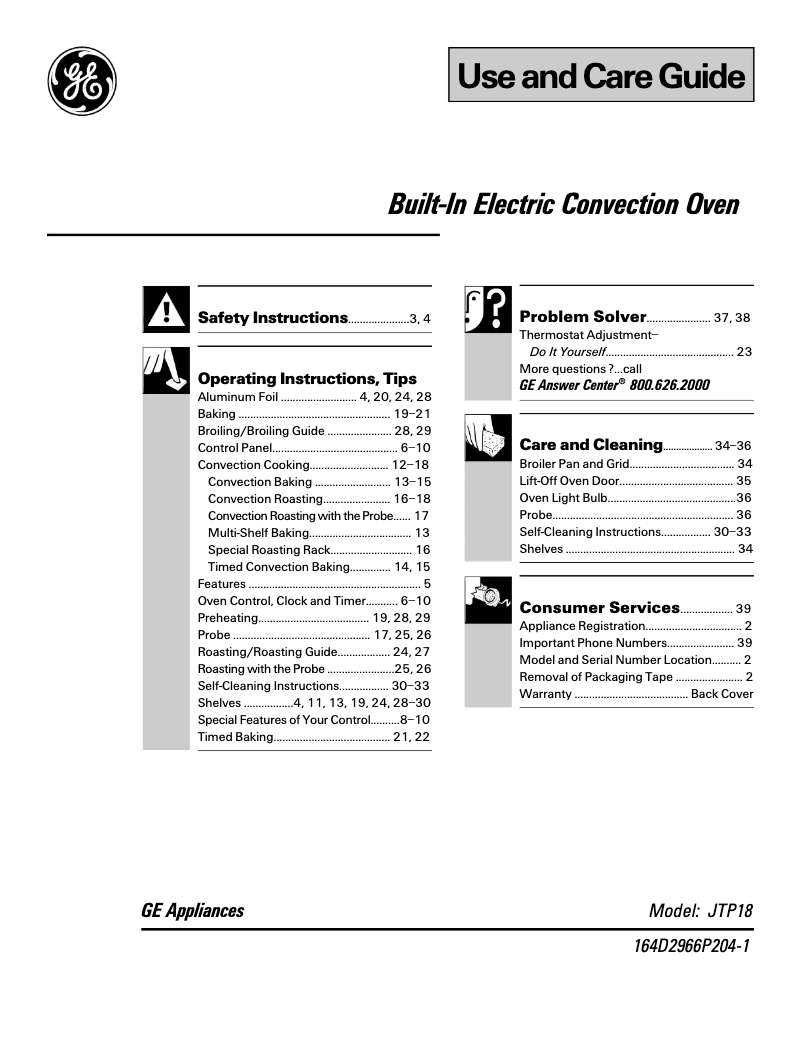 Imagen de la primera página del manual del dispositivo Profile JTP18WWWW