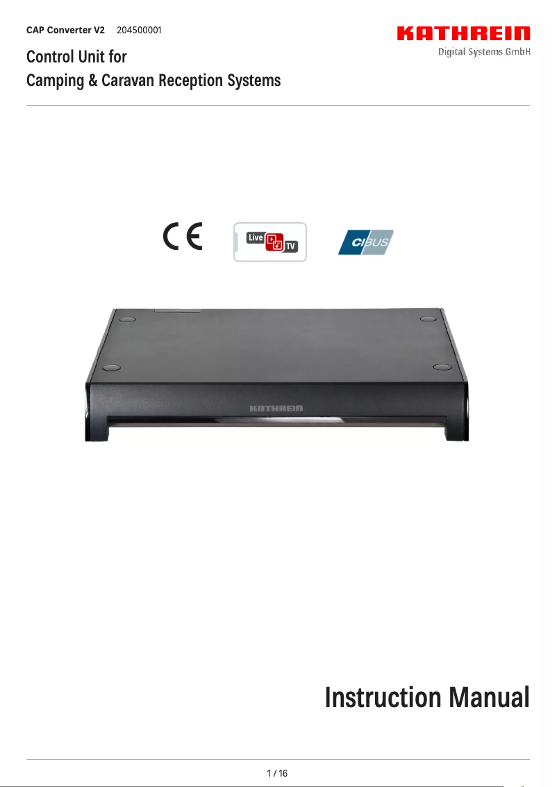 Page 1 of the manual User Manual Kathrein CAP Converter V2