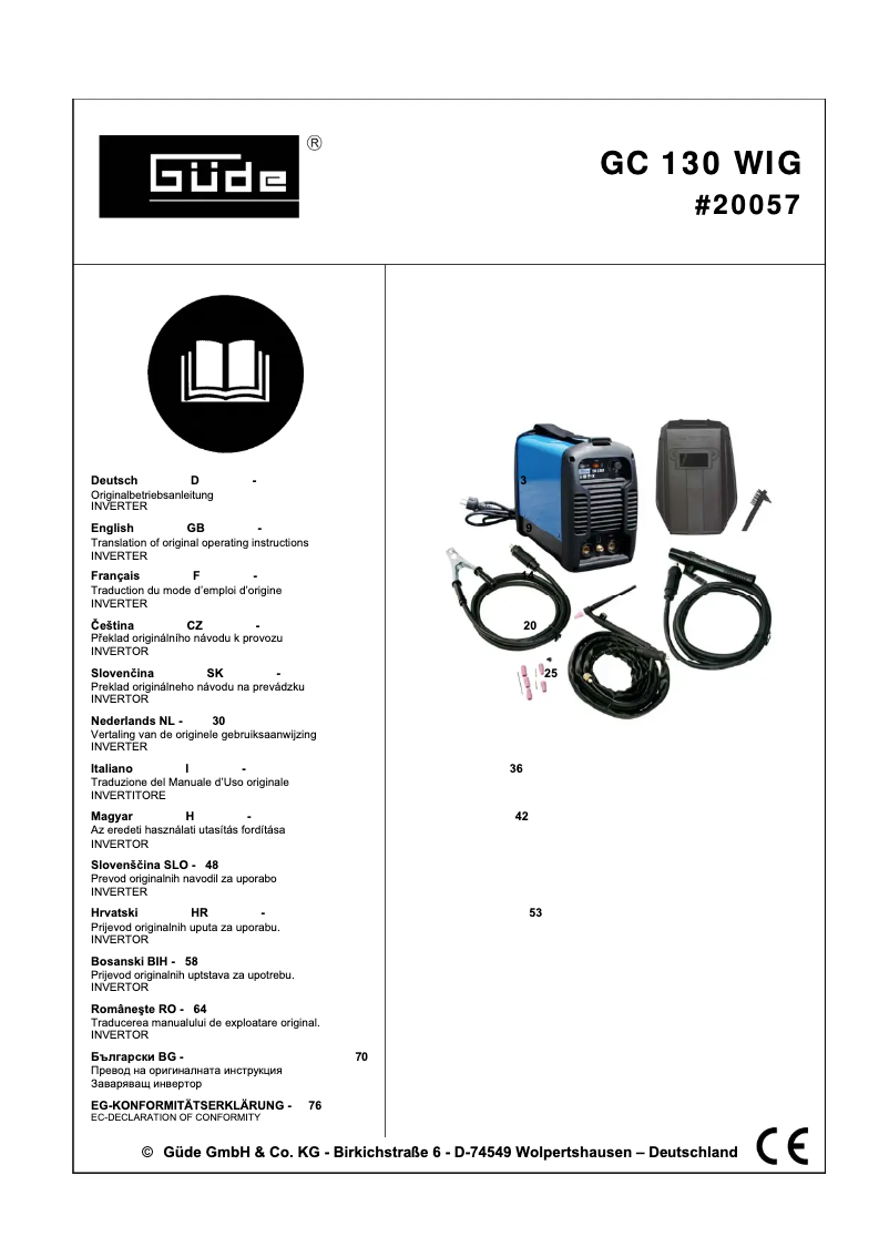 Page n°1 - Manuel utilisateur Güde GC 130 WIG