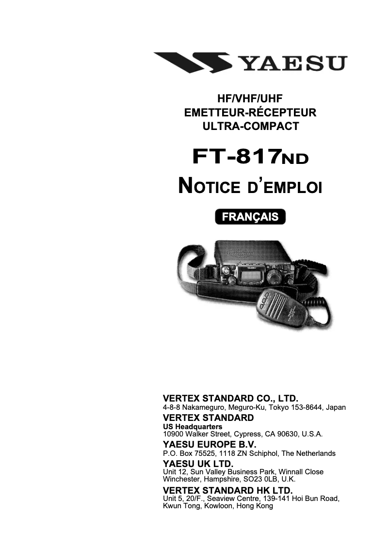 Page 1 de la notice Manuel utilisateur Yaesu FT-817ND