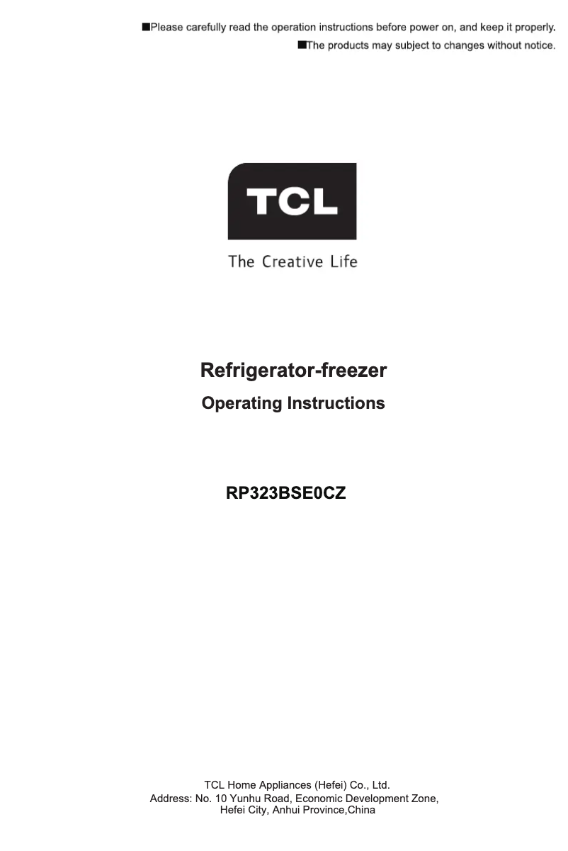 Page n°1 - Manuel utilisateur TCL RP323BSE0