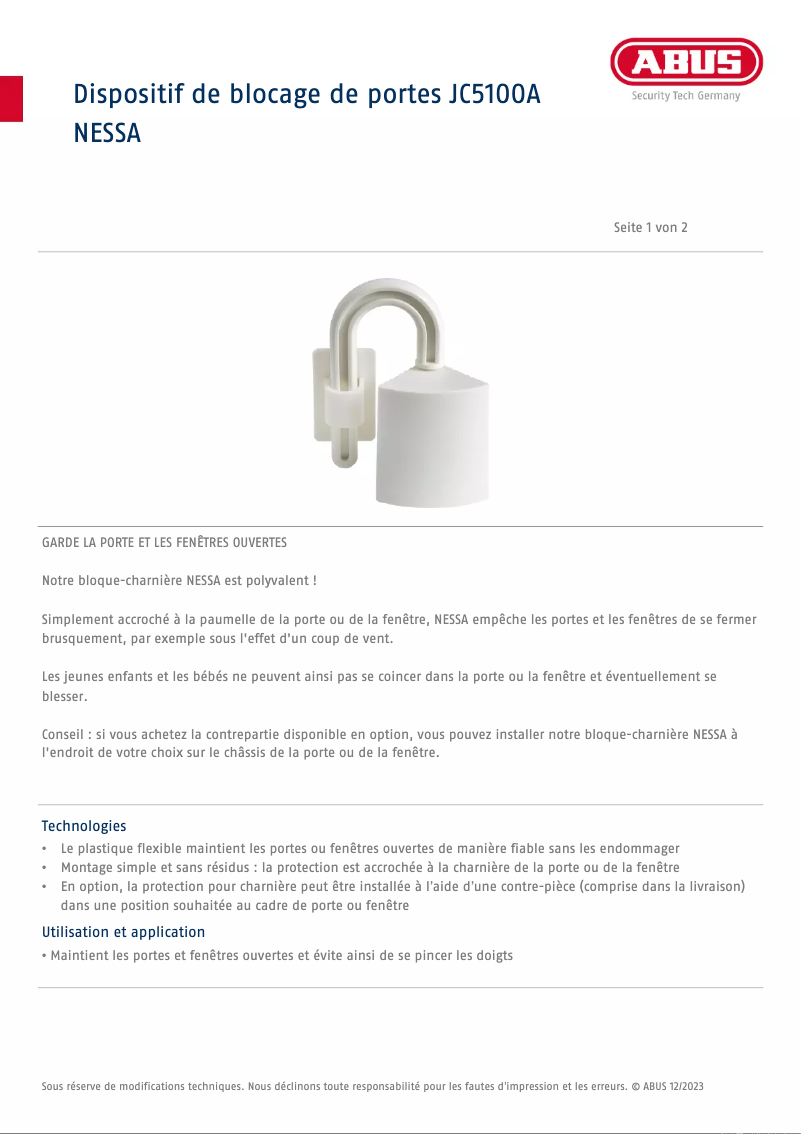 Image de la première page du manuel de l'appareil NESSA JC5100A