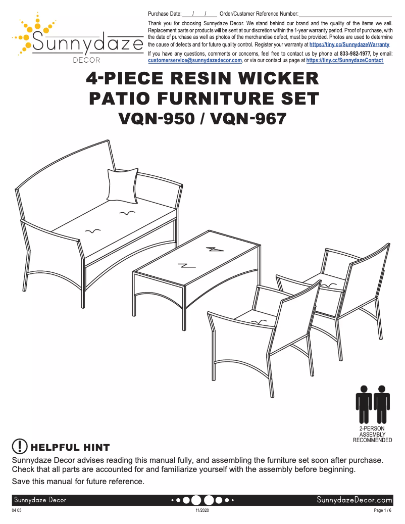 Page 1 de la notice Manuel utilisateur Sunnydaze Decor VQN-967