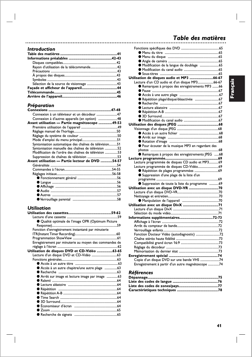 Page 1 de la notice Manuel utilisateur Philips DVP721VR