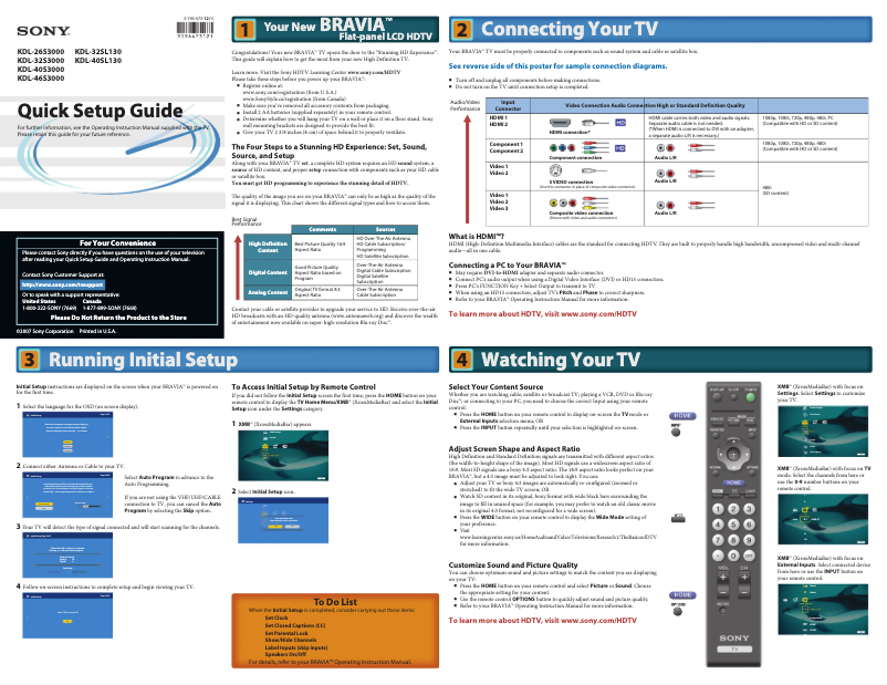 Page 1 de la notice Guide d'installation Sony KDL-40S3000