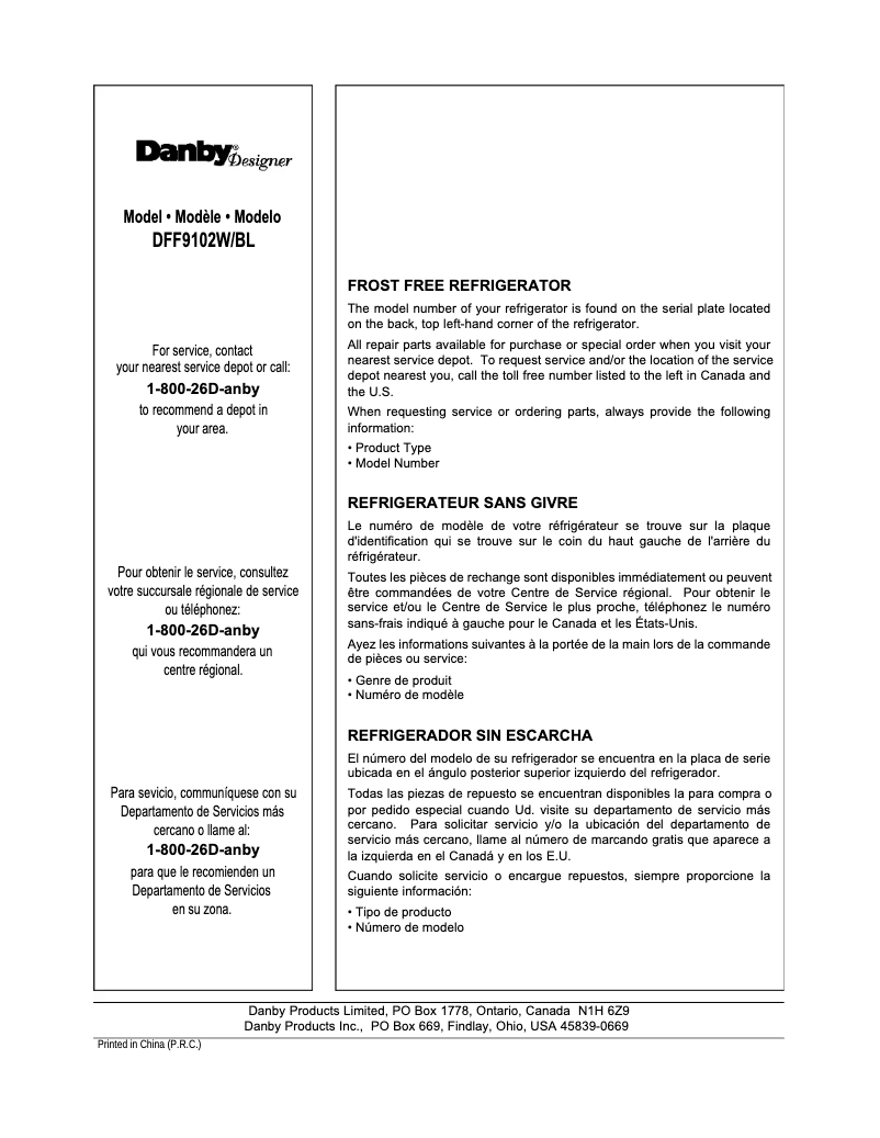 Image de la première page du manuel de l'appareil DFF9102W