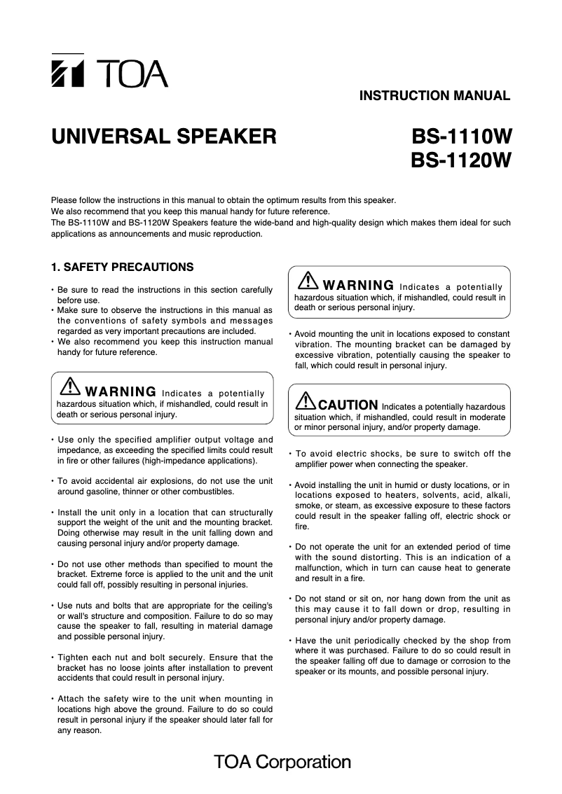 Page n°1 - Manuel utilisateur TOA BS-1110W