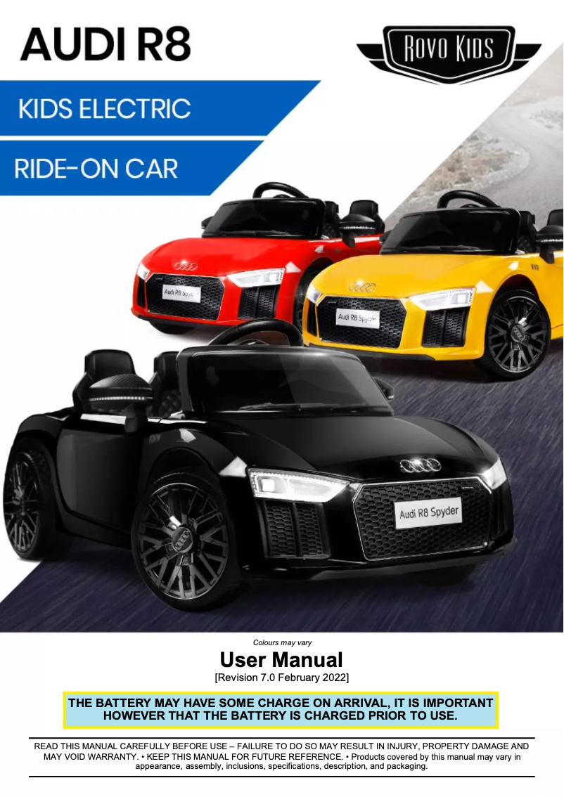 Image de la première page du manuel de l'appareil R8 Spyder