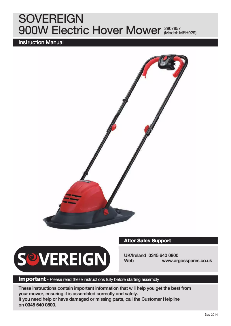 Page 1 de la notice Manuel utilisateur Sovereign MEH929