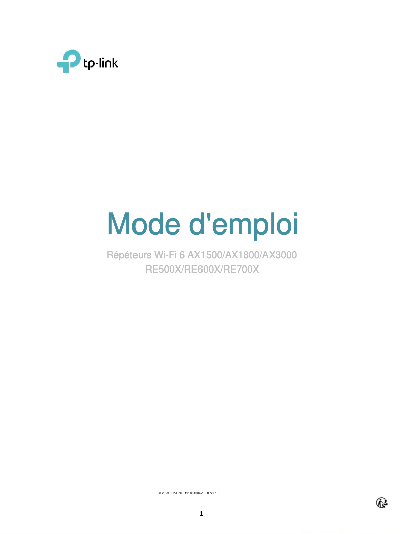 Page 1 de la notice Manuel utilisateur TP-Link RE500X