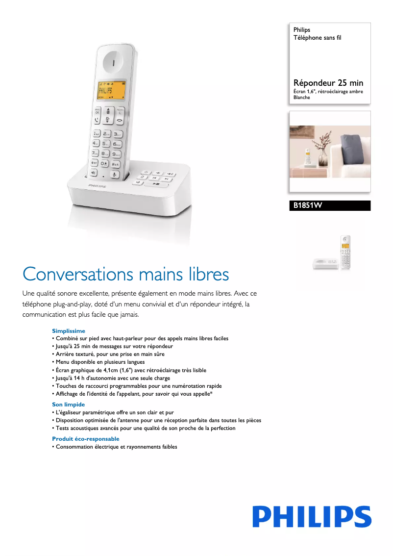 Página 1 del manual Ficha técnica Philips B1851W
