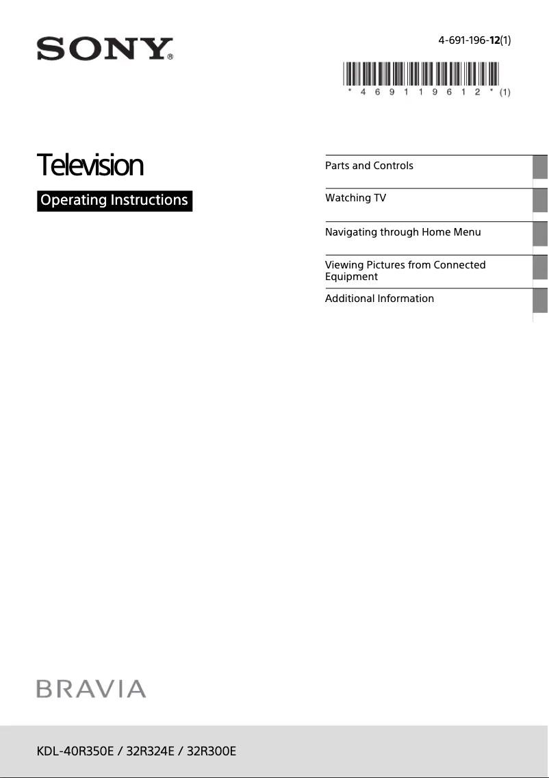 Page 1 de la notice Manuel utilisateur Sony KDL-40R350E