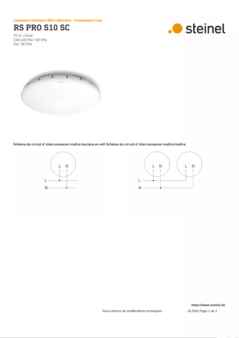 Page 1 de la notice Schéma de câblage Steinel RS PRO S10 SC