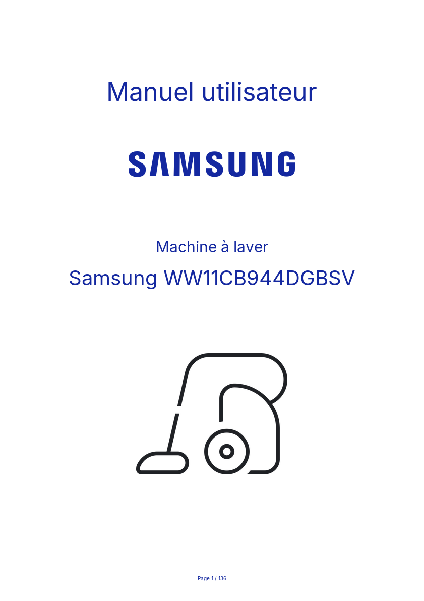 Page 1 de la notice Manuel utilisateur Samsung WW11CB944DGBSV