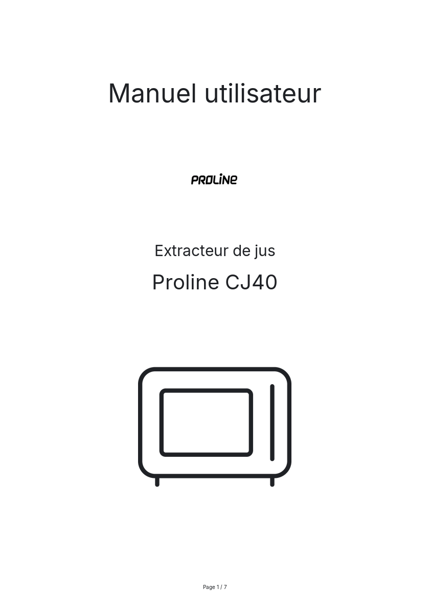 Page n°1 - Manuel utilisateur Proline CJ40