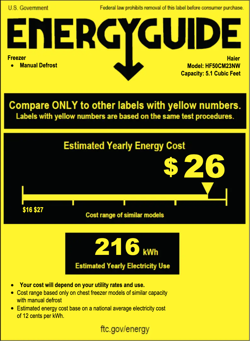 Page 1 de la notice Label énergétique Haier HF50CM23NW