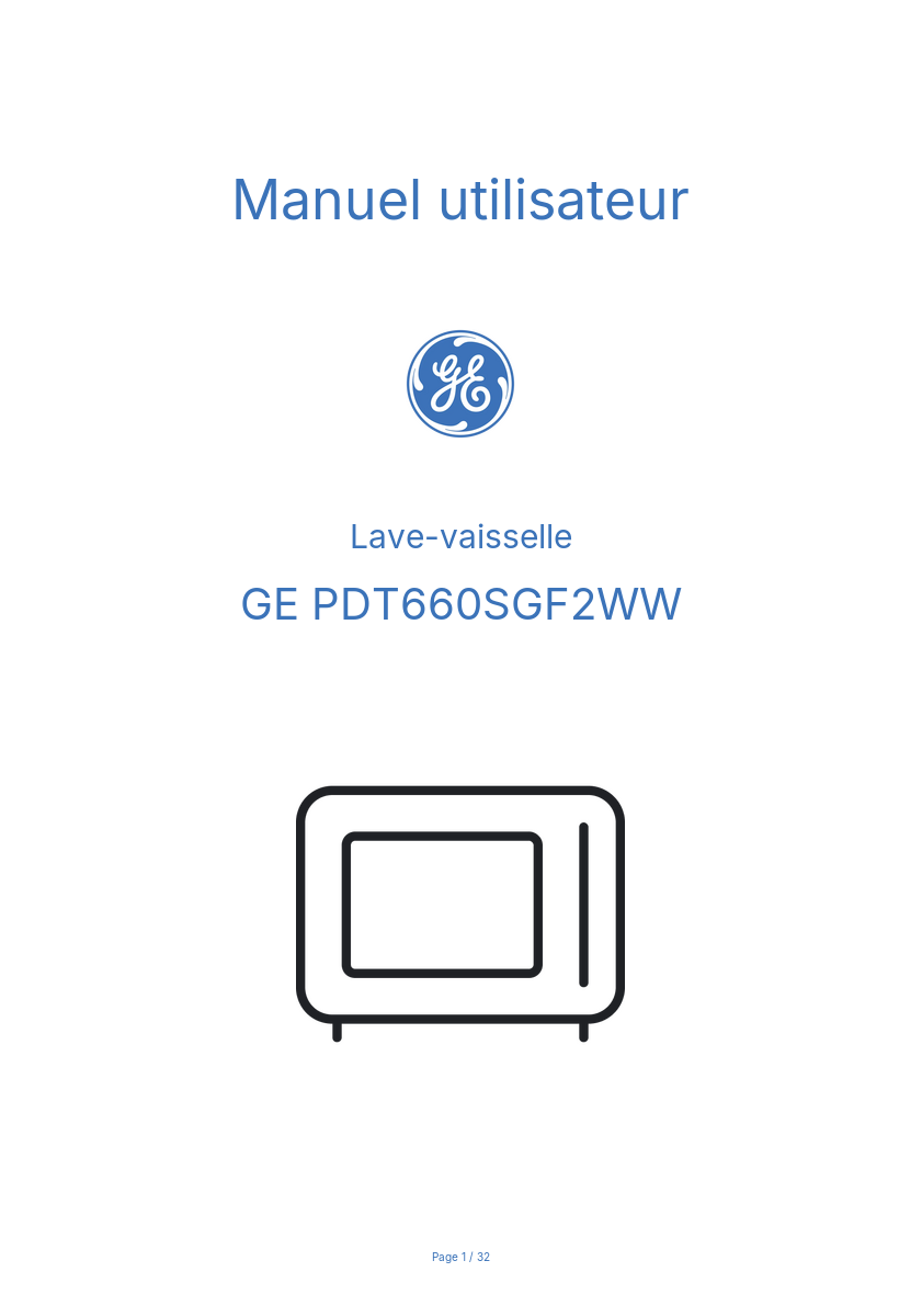 Page n°1 - Manuel utilisateur GE PDT660SGF2WW