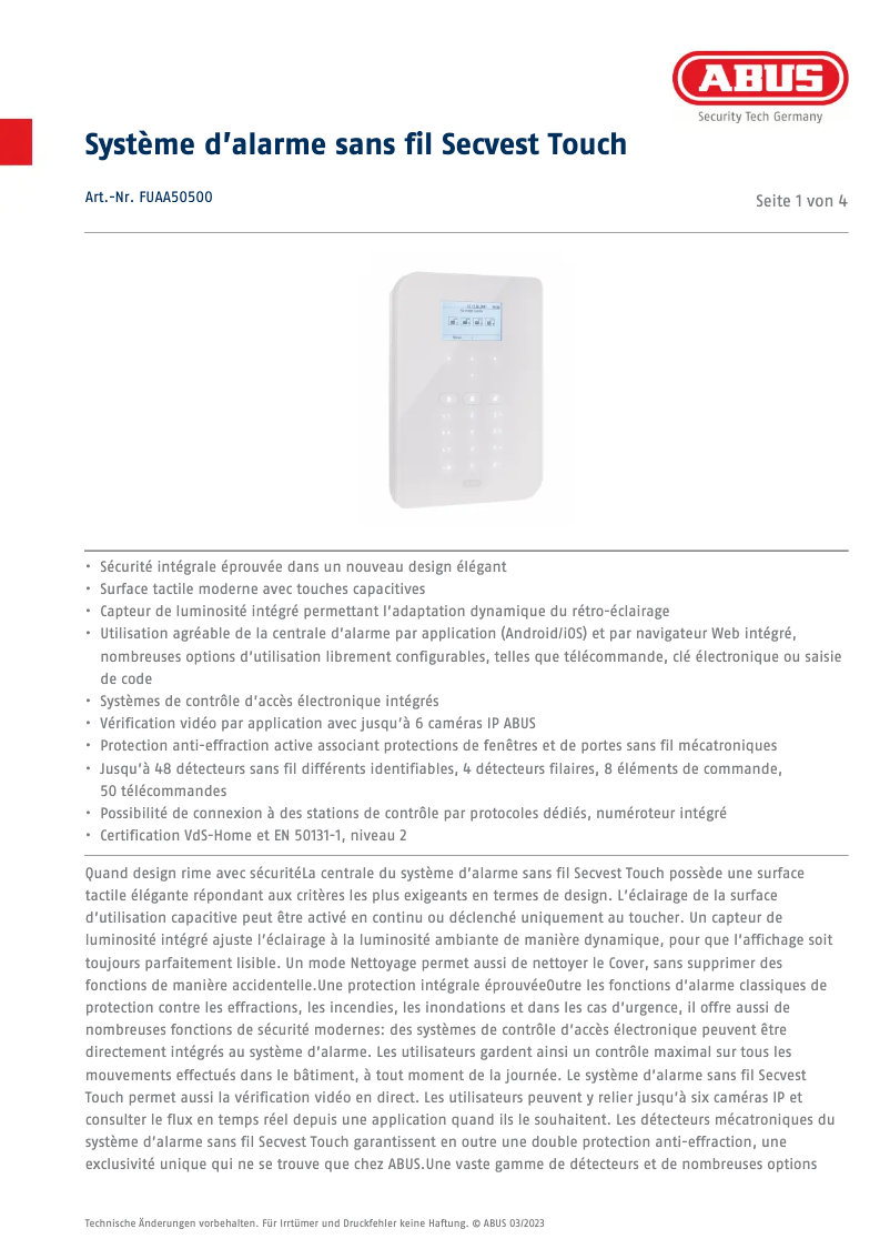 Image de la première page du manuel de l'appareil FUAA50500