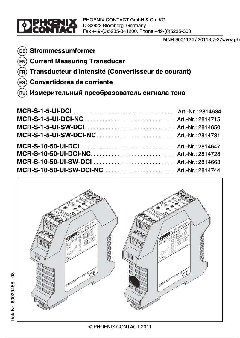 Image de la première page du manuel de l'appareil MCR-S10/50-UI-SW-DCI-NC