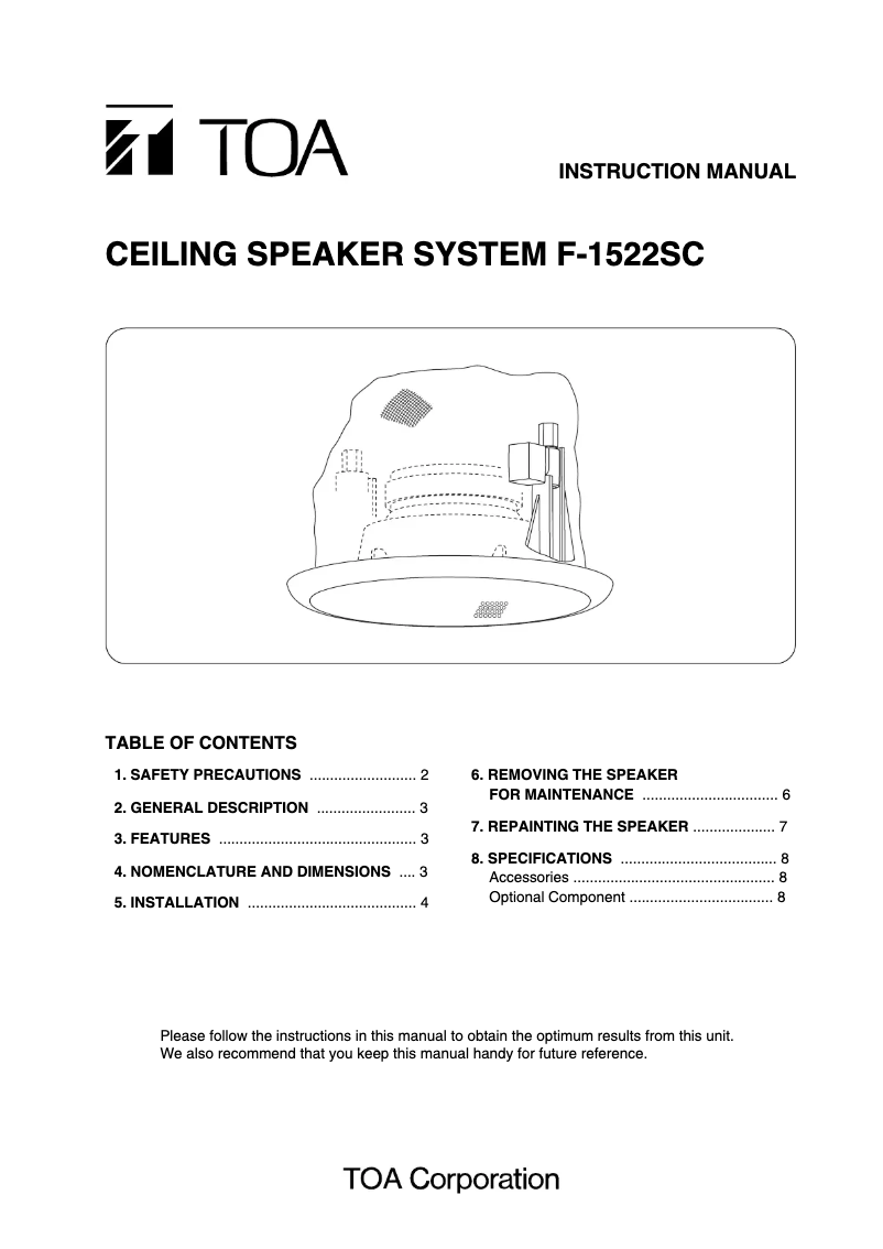 Page 1 de la notice Manuel utilisateur TOA F-1522SC