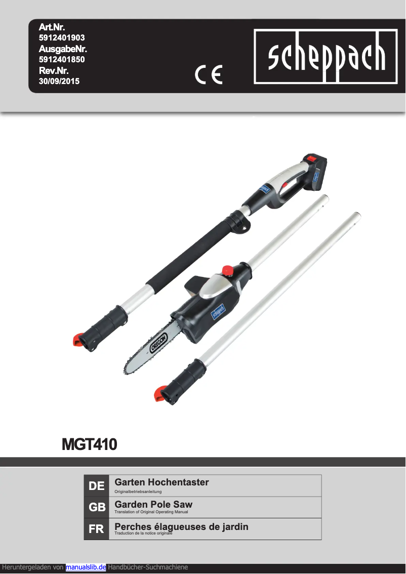 Page 1 de la notice Manuel utilisateur Scheppach MGT410