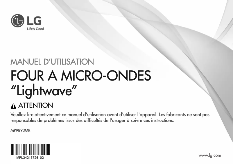 Page 1 de la notice Manuel utilisateur LG MP9893MR