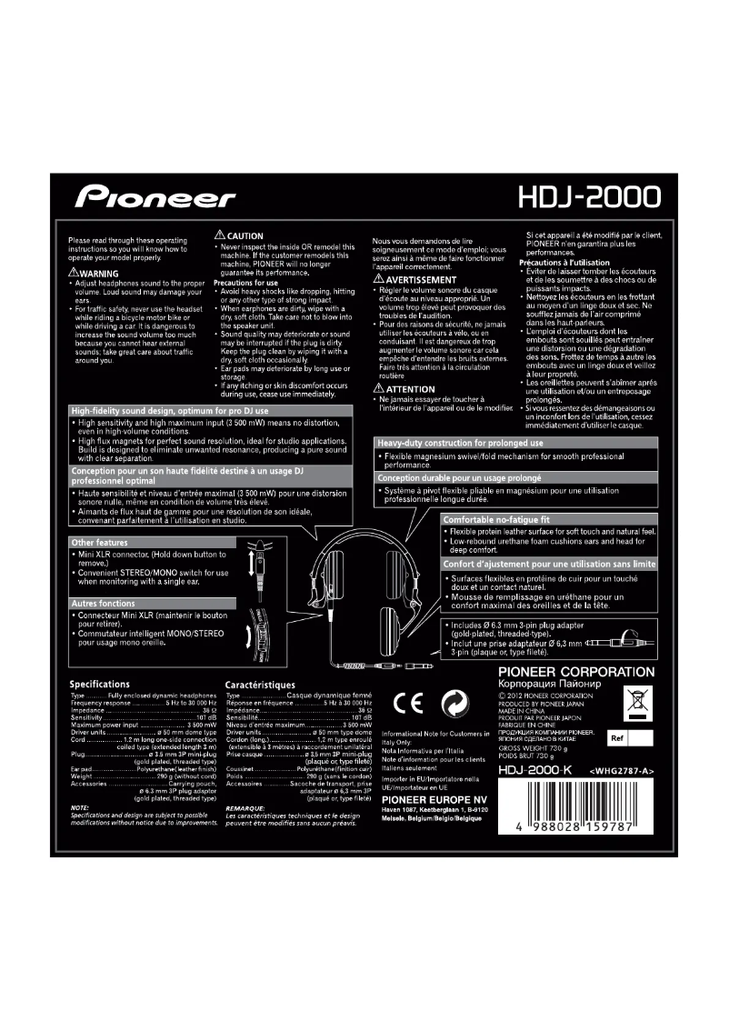 Page n°1 - Manuel utilisateur Pioneer HDJ-2000