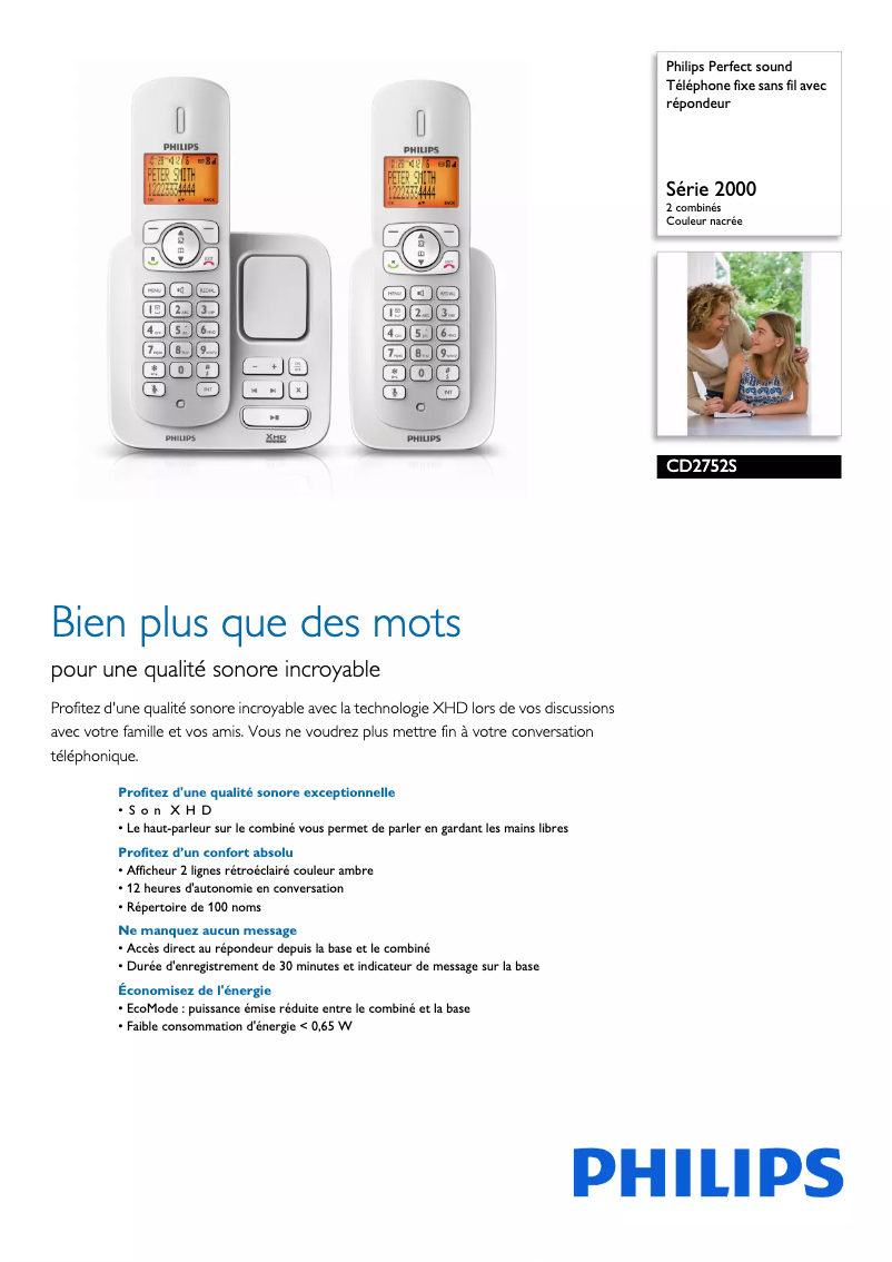 Page 1 de la notice Fiche technique Philips Perfect sound CD2752S