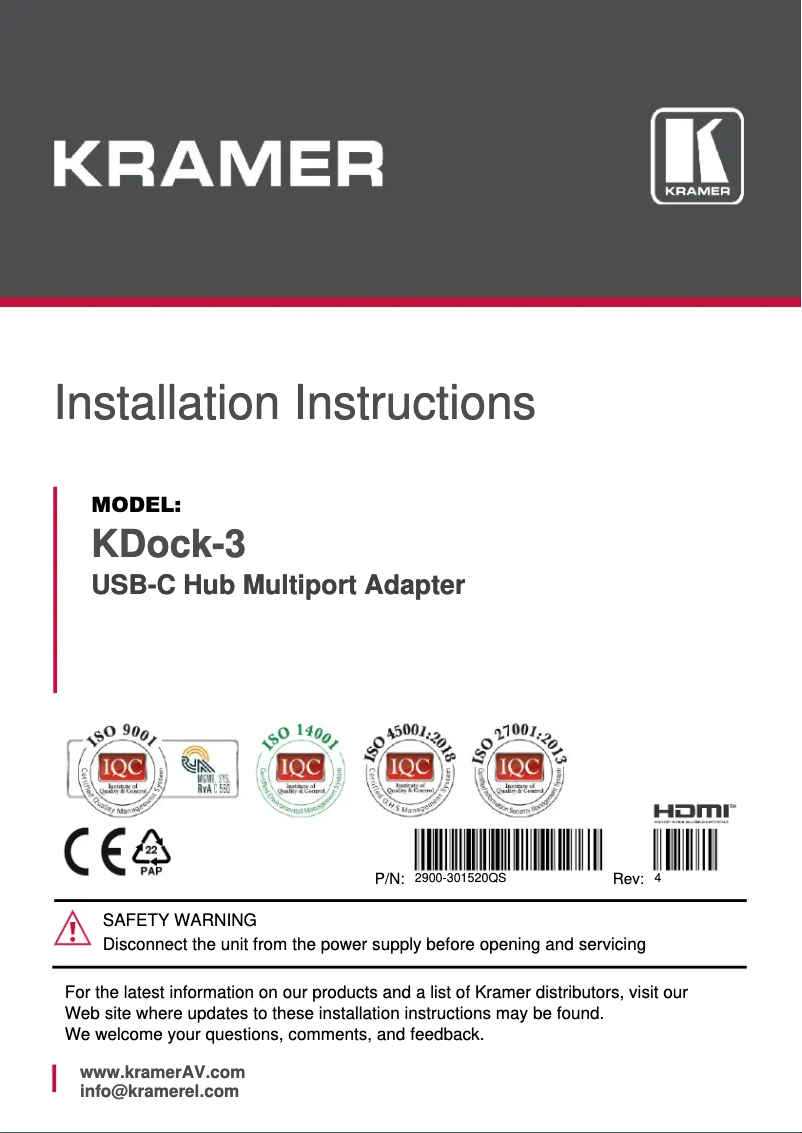 Image de la première page du manuel de l'appareil KDock-3