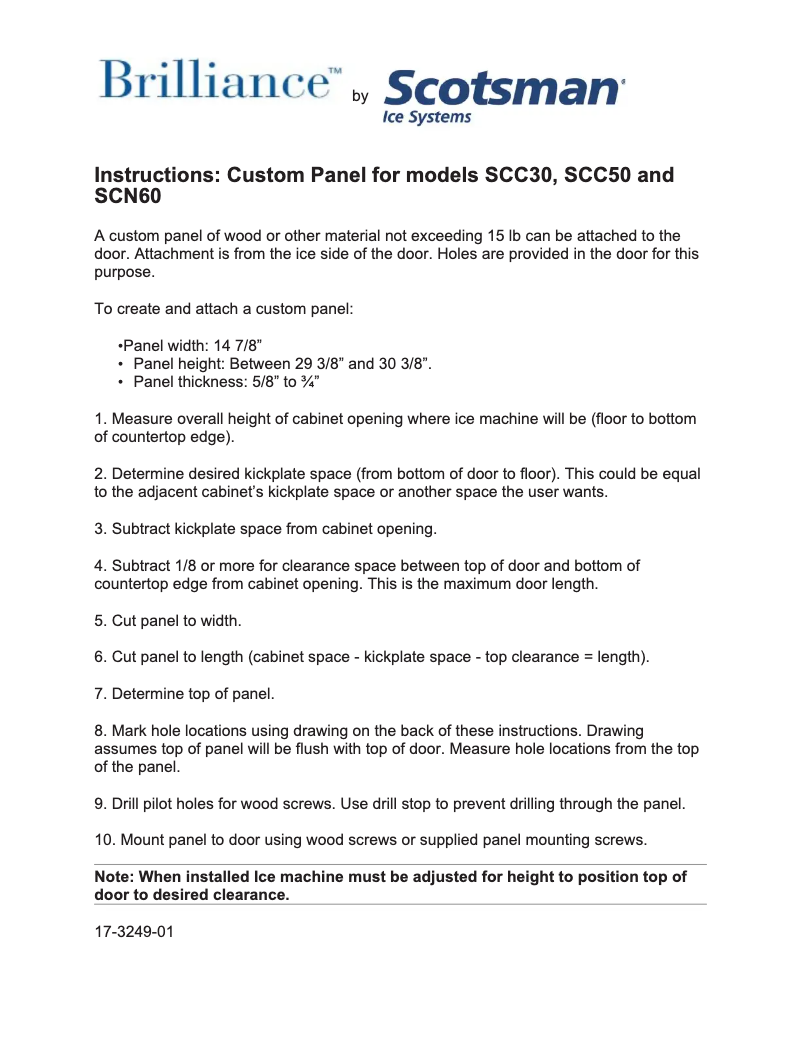 Page n°1 - Instructions / montage Scotsman Brilliance SCN6O