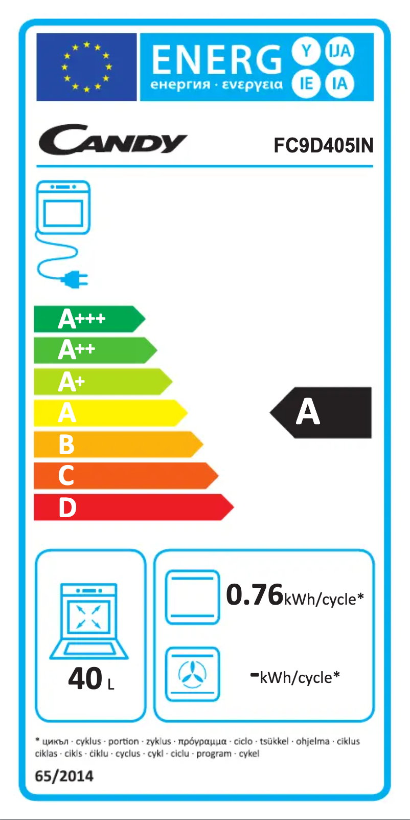 Page 1 de la notice Label énergétique Candy FC9D405IN