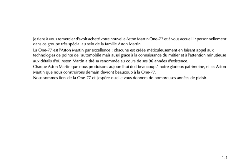 First page image of the manual for One-77 (2010)