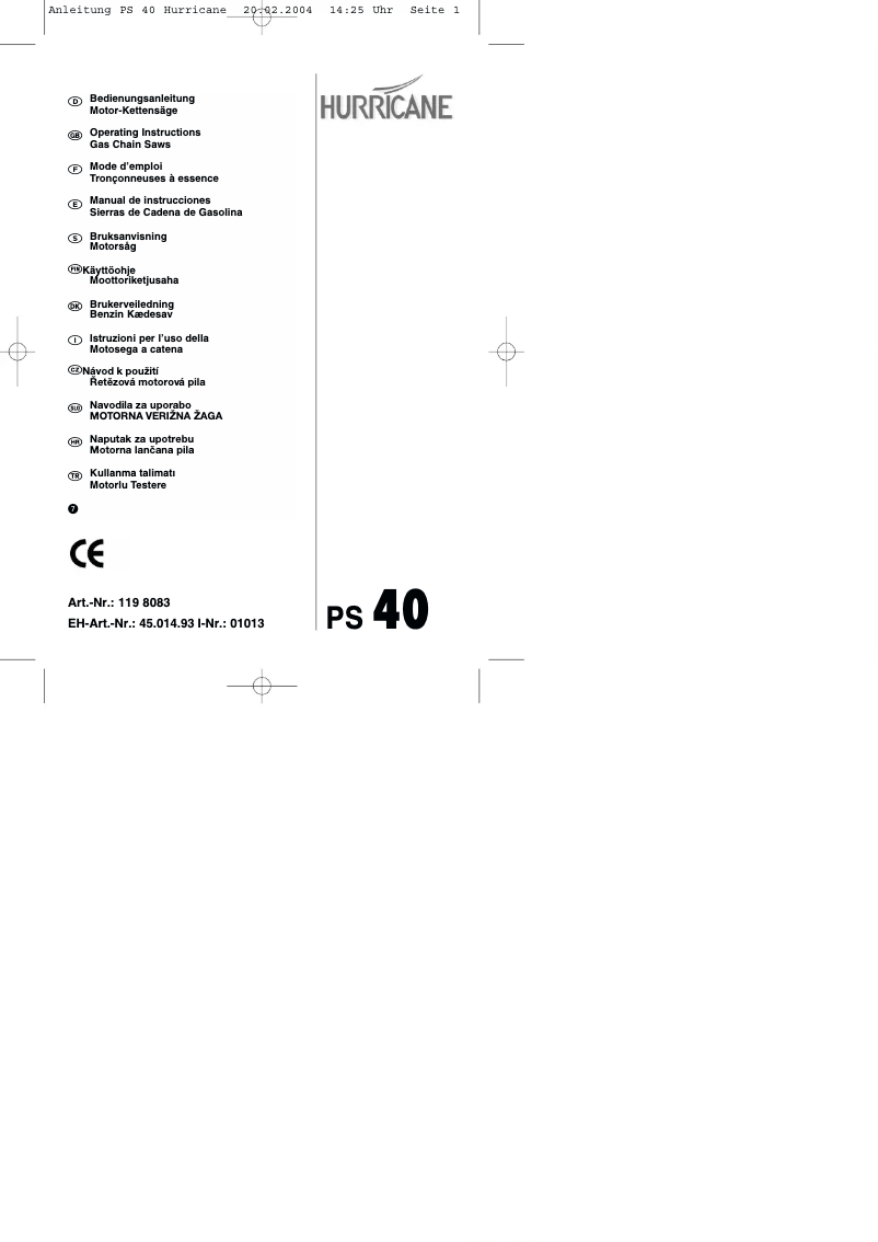 Page n°1 - Manuel utilisateur Hurricane PS 40