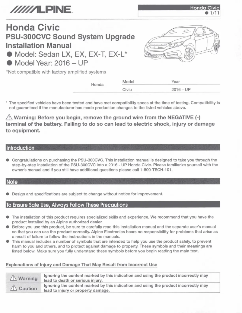 Page n°1 - Manuel utilisateur Alpine PSU-300CVC