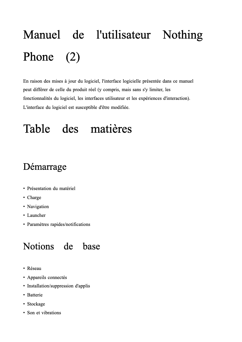 Page 1 de la notice Manuel utilisateur Nothing Phone 2