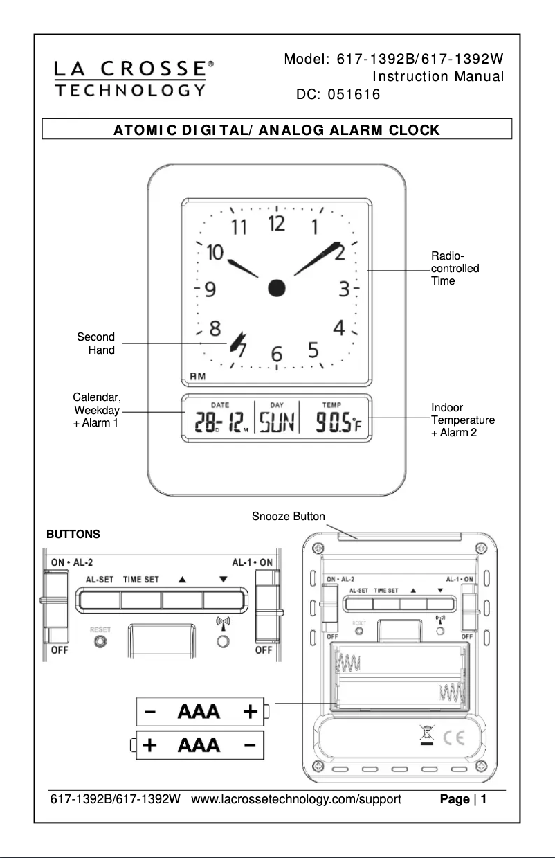 Page 1 de la notice Manuel utilisateur La Crosse Technology 617-1392B