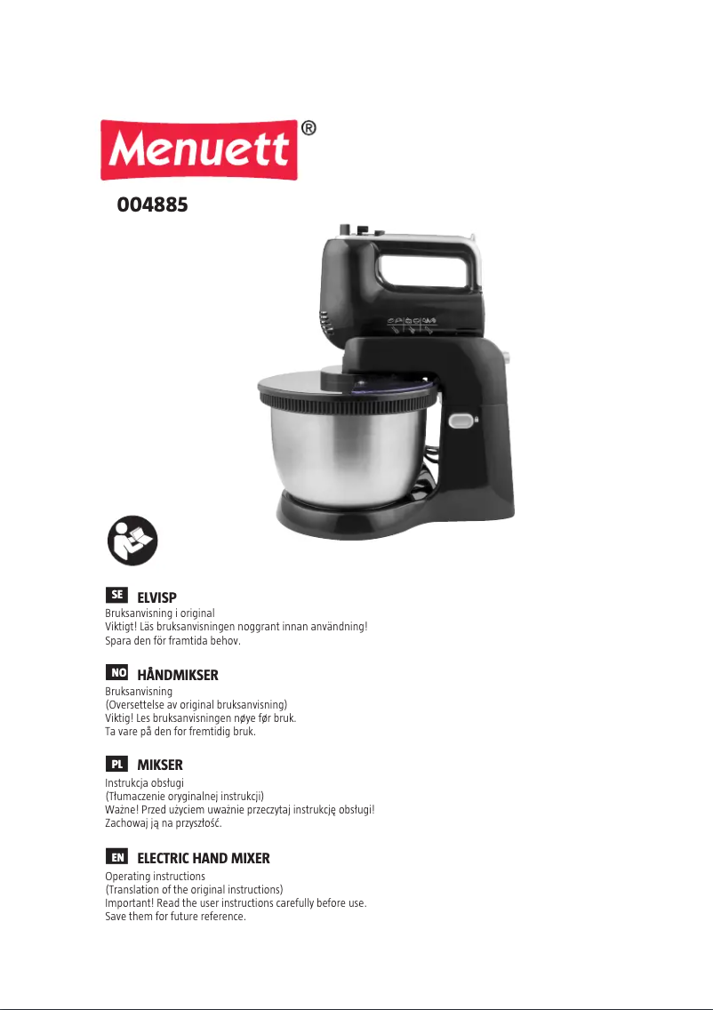 Page 1 de la notice Manuel utilisateur Menuett 004-885